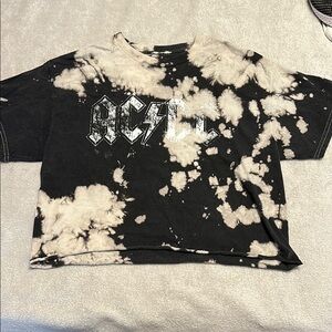 AC/DC  Black and White cropped Tie-Dye T-Shirt; size small